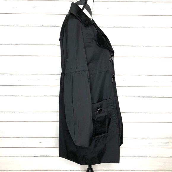 Bernardo Black Double Breasted Lightweight Jewel Button Trench Coat Large - Picture 2 of 9